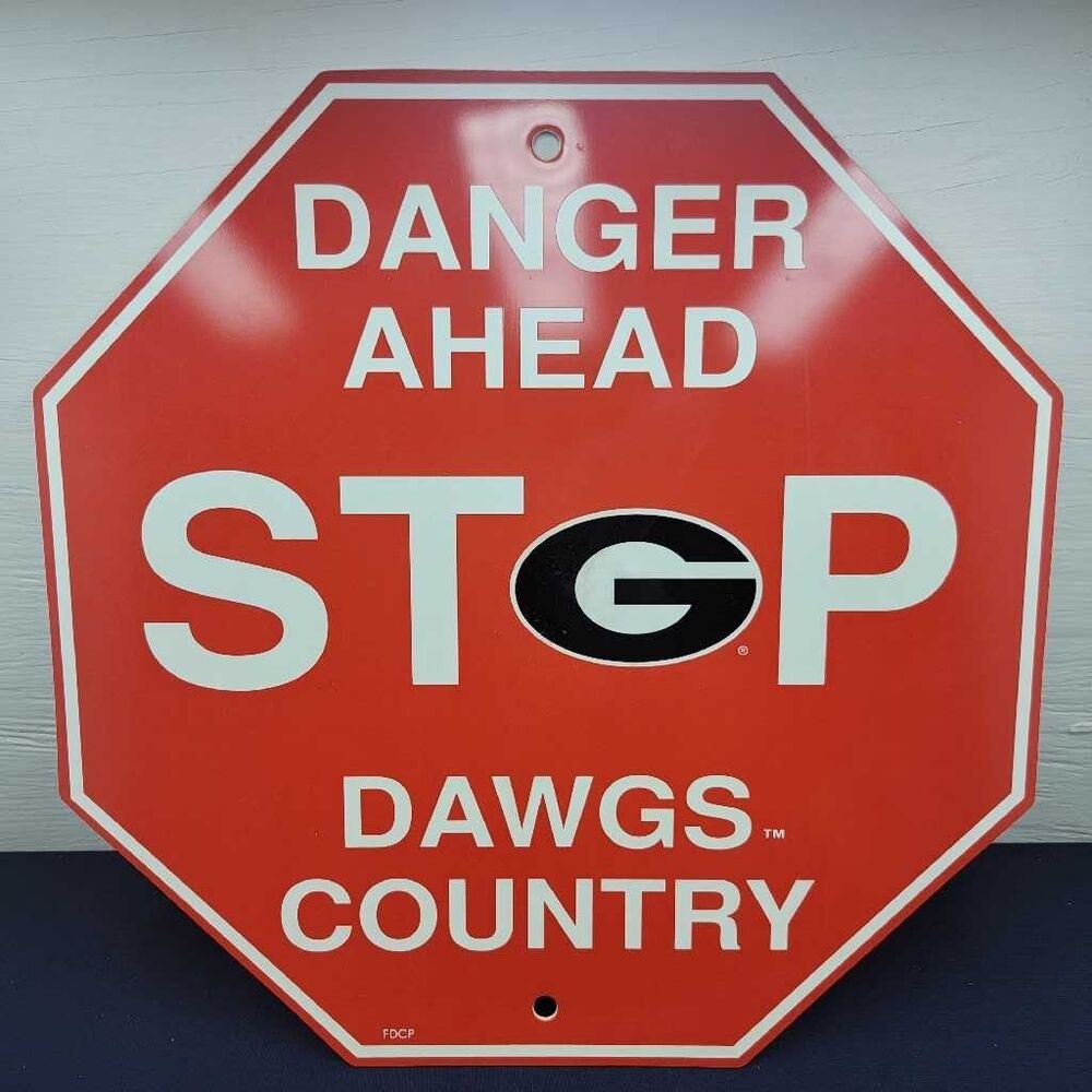 UGA Georgia Bulldogs Stop Sign Danger Ahead Dawgs Country Decor Plastic 12"